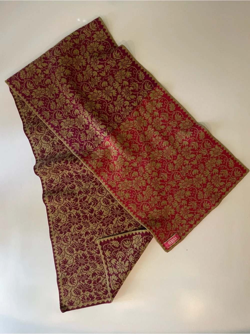Oleana Floral Jacquard Knit Scarf - Maroon, Red & Gold